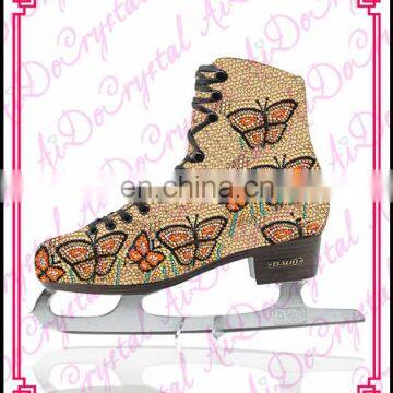 Aidocrystal hot sale butterfly pattern crystal covered ice skating shoes,ice dancing shoes,figure skating shoes