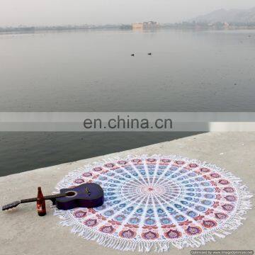 Indian White Mandala Roundie Round Tapestry Bohemian Bedspread Throw Boho Hippie Decor