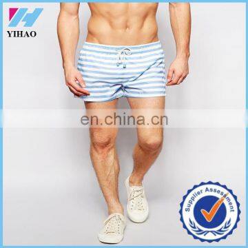 Yihao men high quality polyester/cotton summer casual swimwear board shorts custom blue white striped beach shorts