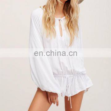 Ladies Elastic Band Set Women Sexy Long Sleeves Plain Jumpsuits And Romper Trousers And Tunic photo-2