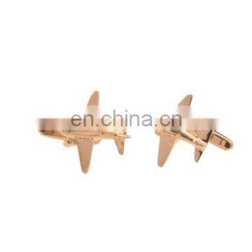 Wholesale plane shaped metal cufflinks High quality custom gold 3D airplane cufflink accessory 3D engraved airplane cufflinks