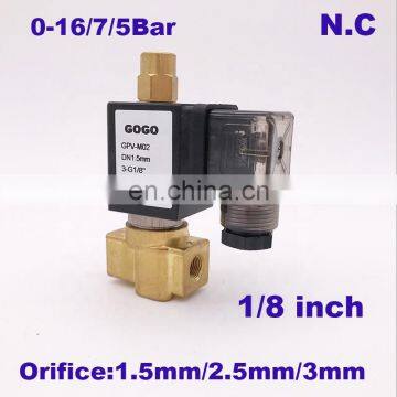 GOGO Normally Closed Direct Acting Brass Small Gas Solenoid Valve 3 Way 2 Position 1/8" BSP 12V DC 0-16/7/5bar NBR Seals Valve photo-2