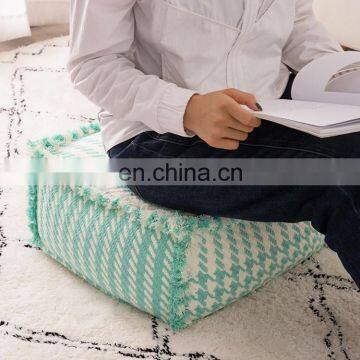 Wholesale Living Room Floor Chair Cotton Yarn Woven Square Footstool Pouf Ottoman photo-7