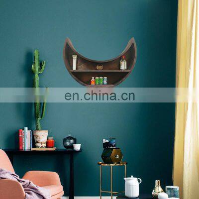 popular wood half moon hanging wall floating shelf for home decoration