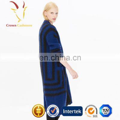 Navy Blue Cashmere Long Women Cardigan Sweater Dress With Pockets photo-4