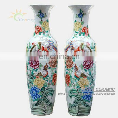 Chinese hand painted flower famille rose antique ceramic tall floor vases