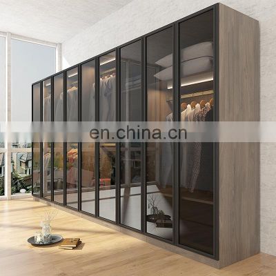 Modern Fitted Glass Door Luxury Wooden Wardrobes/Bedroom Wardrobe Designs with LED