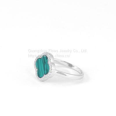 S925 Sterling Silver Four-leaf Clover Ring Female Agate Zircon Rings Simple Style Ring photo-2