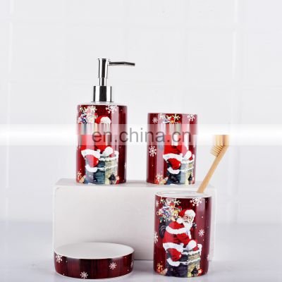 New christmas design 4 pcs ceramic bathroom accessories set