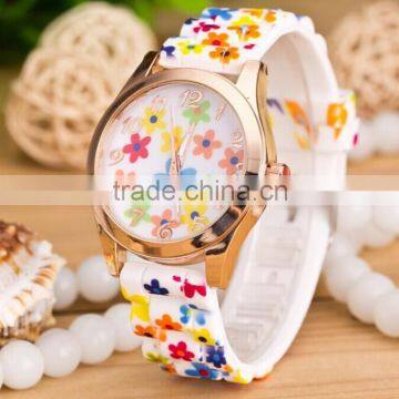 Newest Selling Hot Women/Ladies Fashion Watch Silicon Band Flower Print Jelly Sports Quartz photo-2