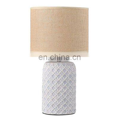 Factory wholesale Hotel Home Decoration Simple Grey Linen lampshade Ceramics Led Table Light