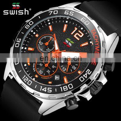 SWISH Design Sports Watches Men Top Brand Luxury Fashion Chronograph Quartz Wristwatch Rubber Strap Waterproof Relogio Masculino