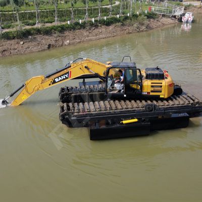 Hot Sale Amphibious Floating Excavator with Additional Side Pontoons and Swamp Pump