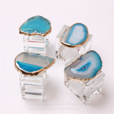 Acrylic Napkin Ring Thankful Wedding With Natural Blue Agate Slice photo-2