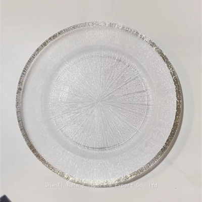 Wholesale Luxury Party Decorative Plate Table Transparent Dishes 13 Inch Round Clear Gold Silver Rim Plastic Charger Plates