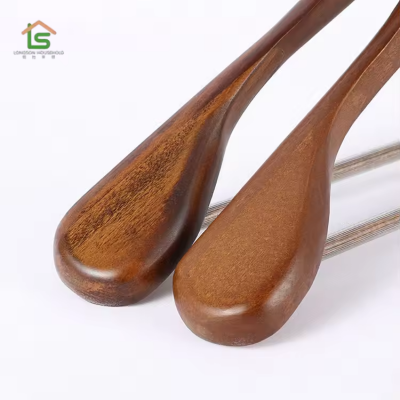 Longson Wide Shouder Wooden Hanger Coat Hanger With Bar and Chrome Hook for Display photo-3