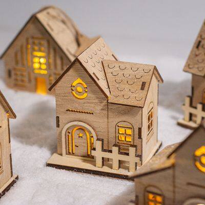 Christmas Wooden Glowing Log Cabin Ornaments photo-2