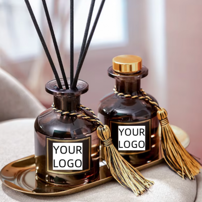 Wholesale Luxury Hotel Custom Private Label Fragrance Fiber Rattan Stick Glass Bottle Reed Diffuser Custom Diffuser