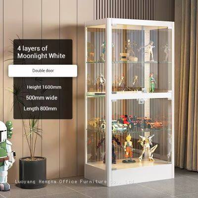 Minimalist Glass Door Display Cabinet with Adjustable Display Shelves for Home Decor | Moonlit White/Starlight Black