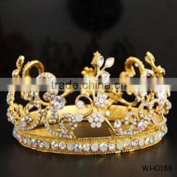 Top quality handmade bridal hair accessories luxury rhinestone crown gold plated hair accessories