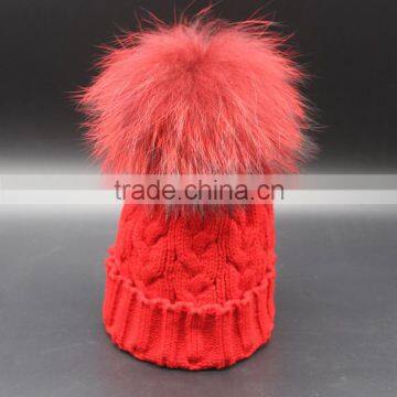 Wholesale New Colorful Detachable Raccon Fur Pompom Fashion Girls Winter Caps