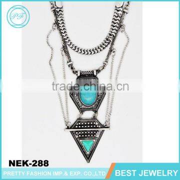 wholesale fashion jewelry turquoise old siver flexible statement necklace