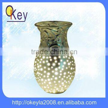 wedding decor battery operated LED silver ceramic vase light