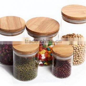 High quality glass jars bamboo lid mason jar kitchen glass bottles