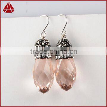 Rose quartz pave diamond new stylish jewelry, wholesale designer diamond earring, handamde diamond gemstone drop earring