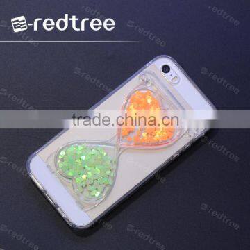 luxury tpu frame liquid heart shape phone case with support function
