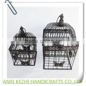 KZ150259 Set of two Wrought Iron Metal Hanging Square Birdcage