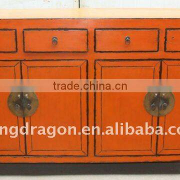 Chinese Antique Style Jilin Orange Four Door Four Drawer Cabinet