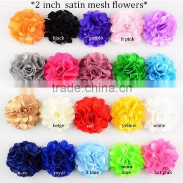 Decorative 2" satin mesh puff flower,silk fabric red flowers in15colors hair accessories wholesale