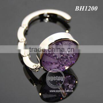 Purple Crystal Diamonds Round Shaped Zinc Alloy Silver Plated Metal Folding Wholesale Handbag Holder photo-4