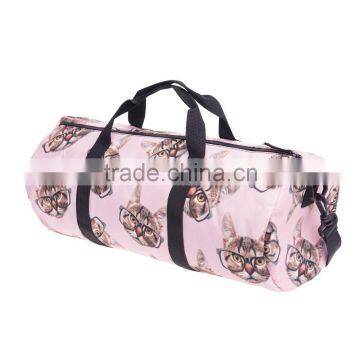 Brand New Quality 3D Print Hipster Cat Pink Foldable Travel Duffel Bag