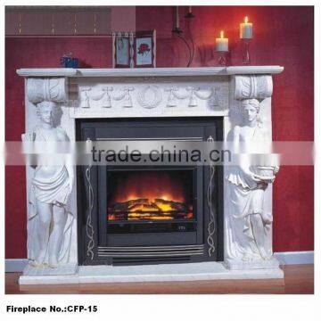 Home Decoration White Stone Marble Carving Fireplace with Sculpture