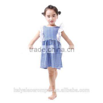 wholesale children girls summer dresses blue plaid cotton children wears baby girls garment freshness