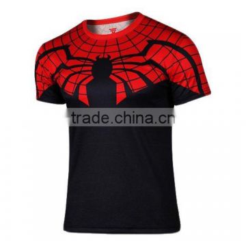 Polyester Spandex Short Sleeves Black Red Compression Shirt / Rash Guard with Spider design