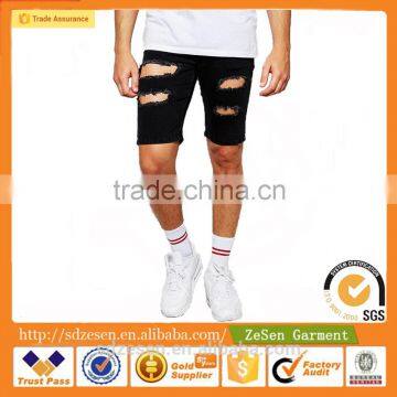 Wholesale Extreme Super Skinny Heavy Destroyed Detail Denim Ripped Jeans Shorts For Men