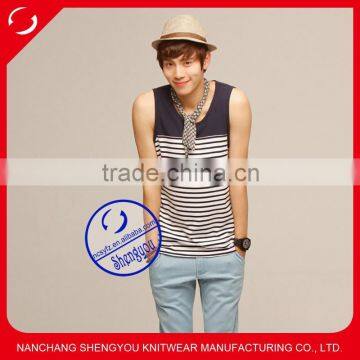 High quality 100% cotton mens yarn dyed loose tank tops wholesale