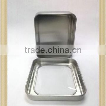 Top quality flat cap window tin box