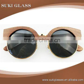 Half mirror coating lens metal half frame bamboo wooden eyewear frame glasses