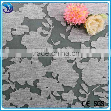 Polyester rayon spandex scuba Knit Fabric with burnout flowers for fashion gaments