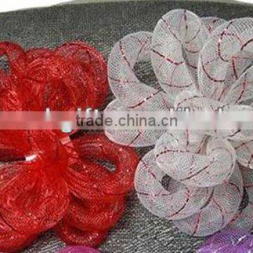 HOT SALE! 6" White/Red Round Nylon Woven Mesh Tube Bow, Mesh Ribbon Bow for Festival Decorations