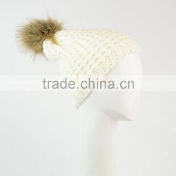 Textured Beanie With Pom Pom Knit Beanie
