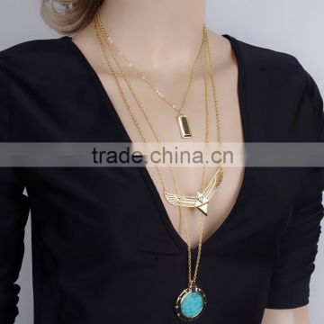 Yiwu factory three layers wing turquoise necklace