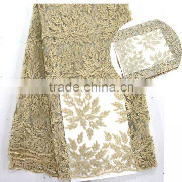 Guangzhou Gold tulle fabric for evening dress/bead pearl lace fabric/tulle wedding dress