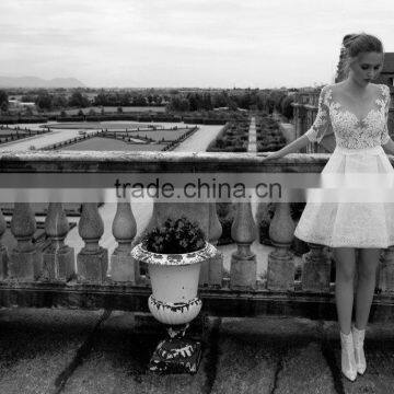 (MY16601) MARRY YOU Sexy Half Sleeve See Through Lace Bodice Short Wedding Dresses photo-4