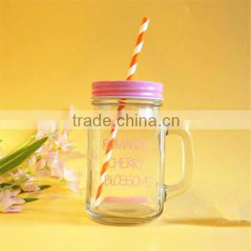 16oz Single wall plastic mason jars with tin lid and straw wholesale