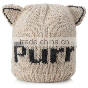 100% acrylic cute knitted beanie hat with 3D cat ear